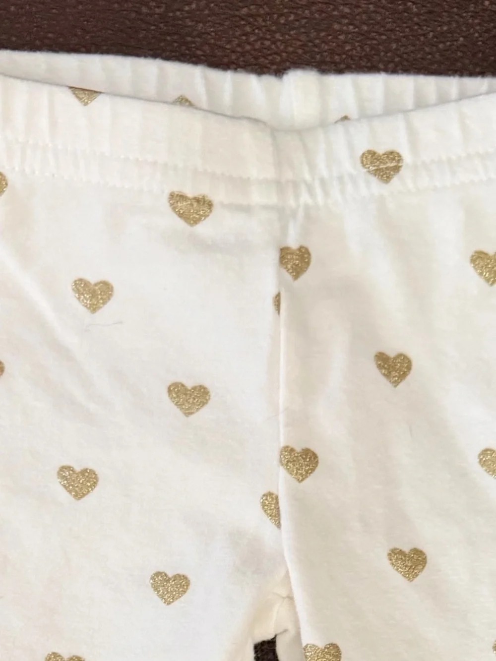Carters Little Girls 9 Months White‎ Pants w/ Gold Hearts